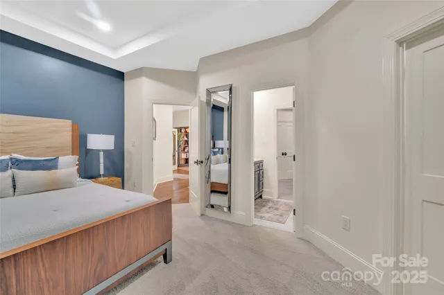 a bedroom with a bed and a walk in closet