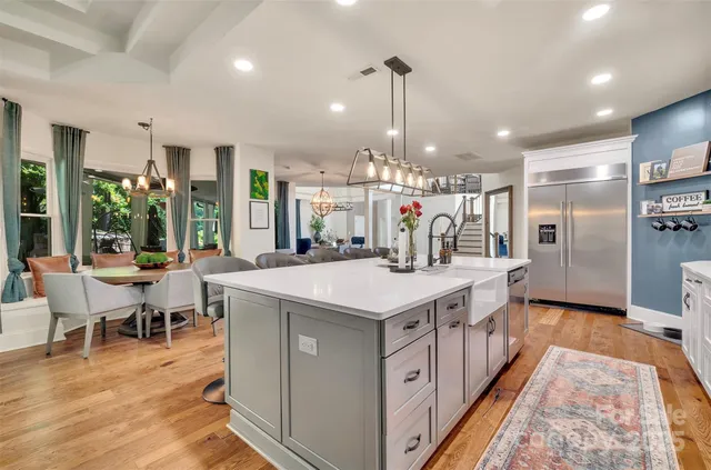 a kitchen with lots of counter top space