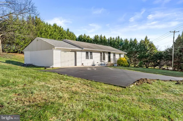 a house view with garden space and trees