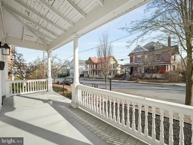 a view of a building from a balcony