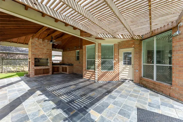 a view of a house with a large window