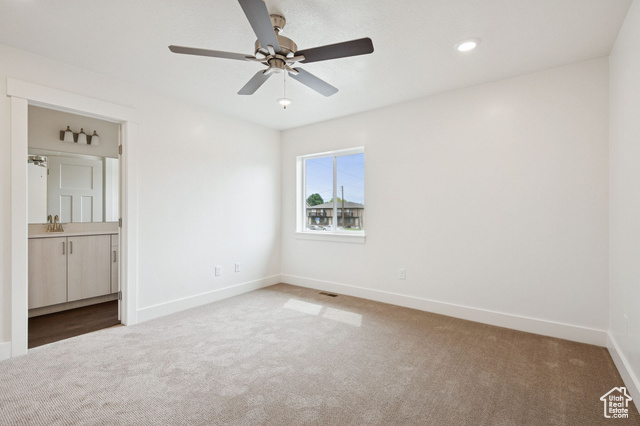 1615 North Angel Street, Unit I Layton, UT 84041 - Photo 26 of 56 Unfurnished bedroom with carpet flooring, ceiling fan, recessed lighting, and connected bathroom