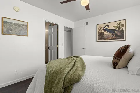 a bedroom with a bed and a walk in closet