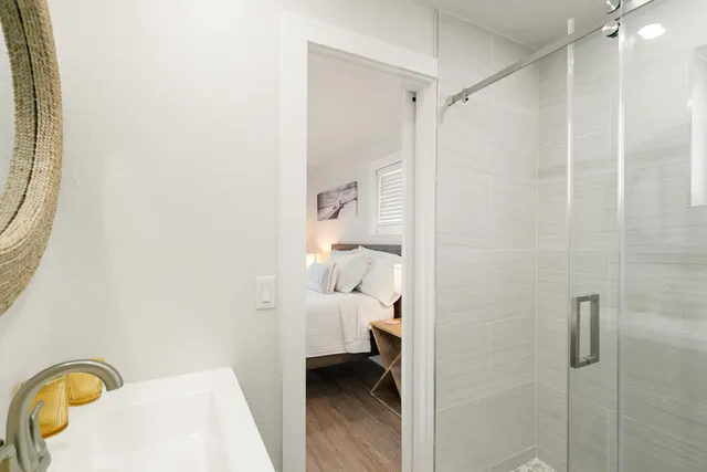 a view of a city with an ocean view