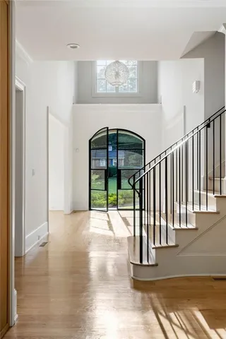 a view of balcony with deck and wooden floor