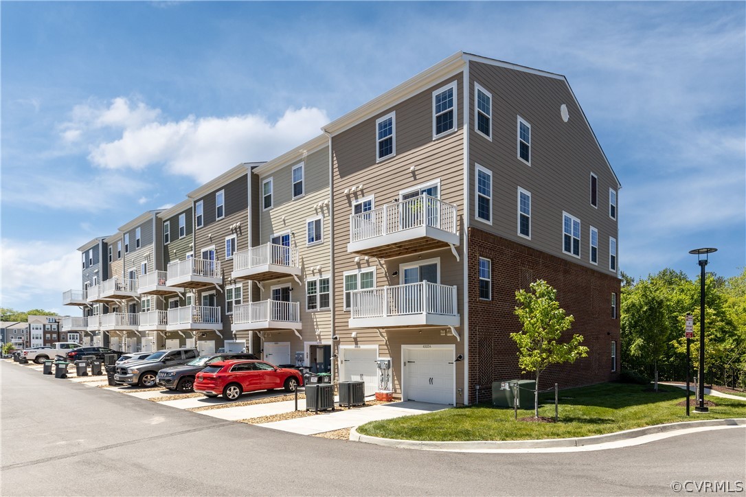 a front view of a building with street view