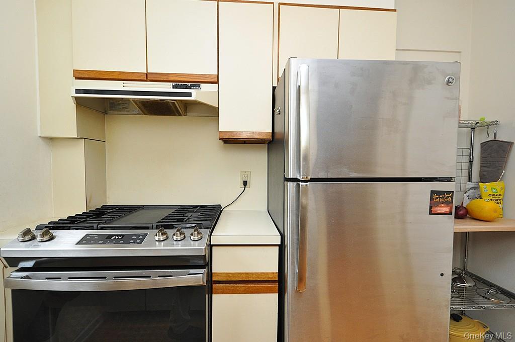 235 Garth Road, Unit D5E Scarsdale, NY 10583 - Photo 10 of 49 The kitchen has stainless steel appliances and window for ventilation and natural light.