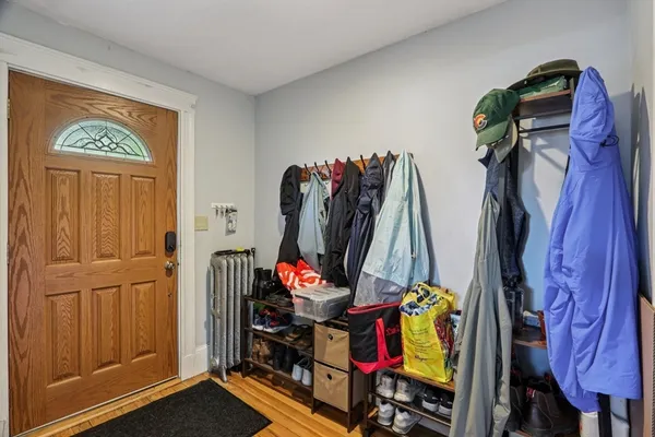 a view of a closet with storage