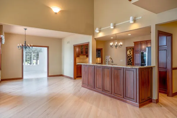 a view of a kitchen and a window