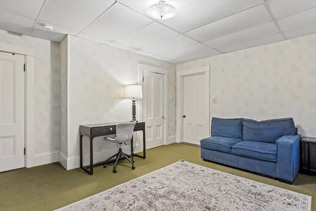 a living room with furniture and a rug