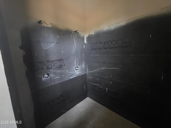 a view of a room with a door