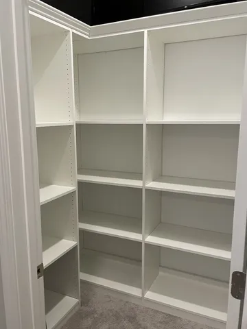 a view of walk in closet with empty racks