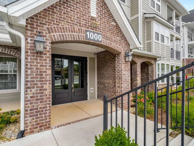a front view of a building with glass door