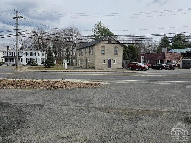 a view of road with card board