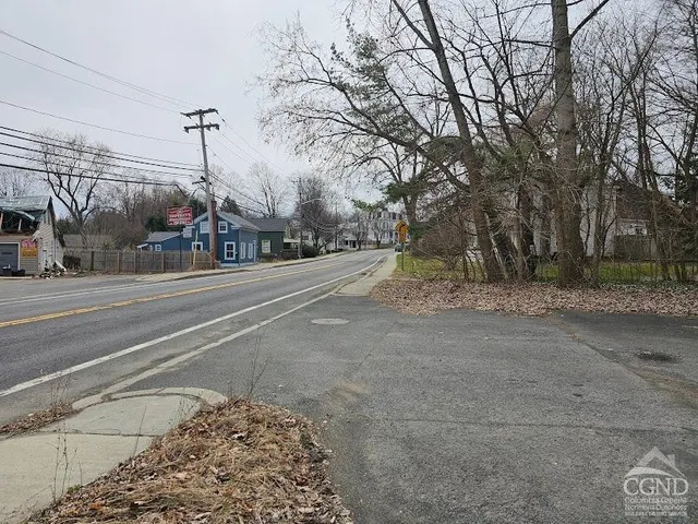 a view of a yard with large trees