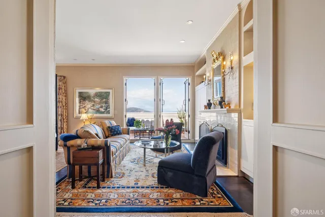 a view of a lake with a mountain in the background