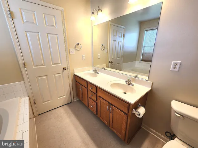 a bathroom with a sink a toilet a mirror and vanity