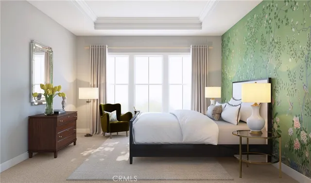 a bedroom with a bed and a couch