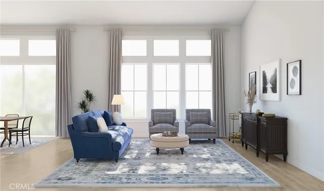 a living room with furniture rug and window
