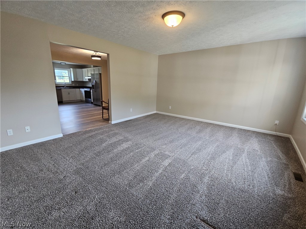 2594 Kibler Road Akron, OH 44320 - Photo 14 of 22 Carpeted living room with a textured ceiling