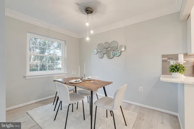 a dining room with furniture a rug and a window