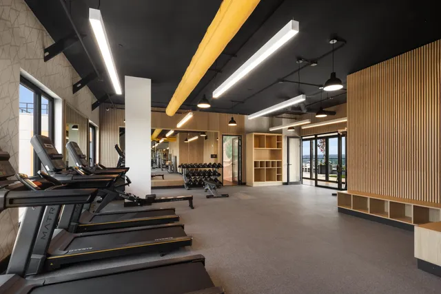 a view of a hall with stairs