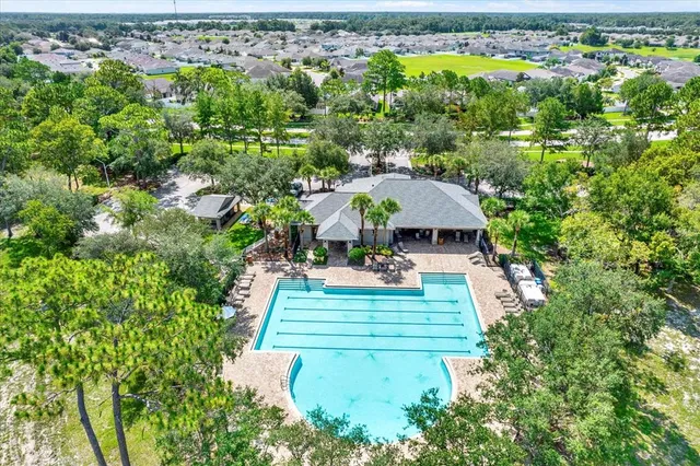 a view of a swimming pool with a garden