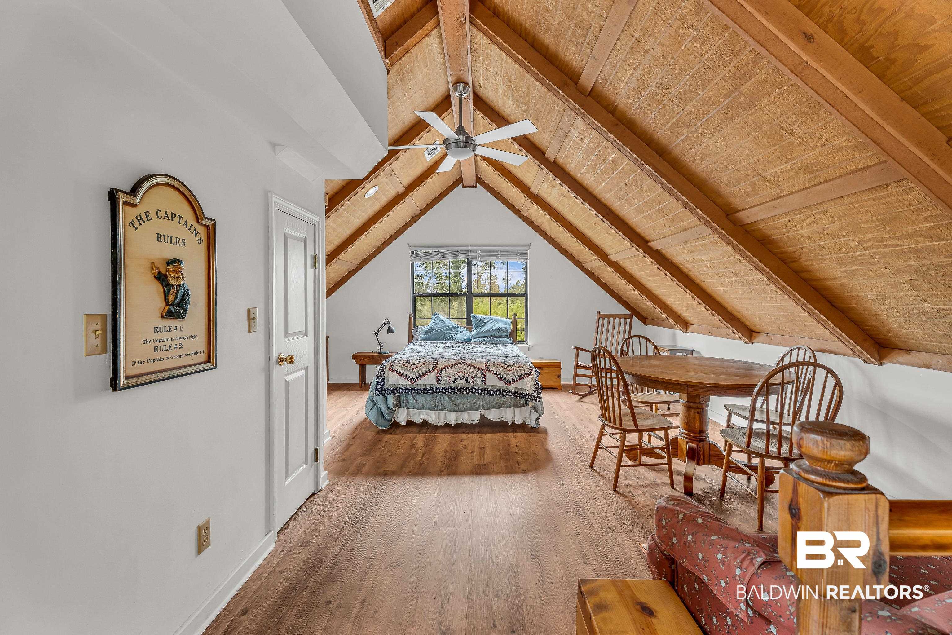 8317 Bryant's Lndg Road Stockton, AL 36579 - Photo 23 of 28 Bedroom with wood finished floors, wood ceiling, and ceiling fan