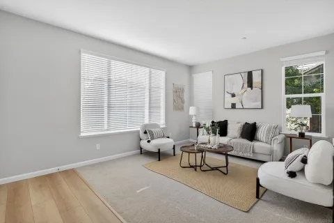 a kitchen with a stove and a microwave