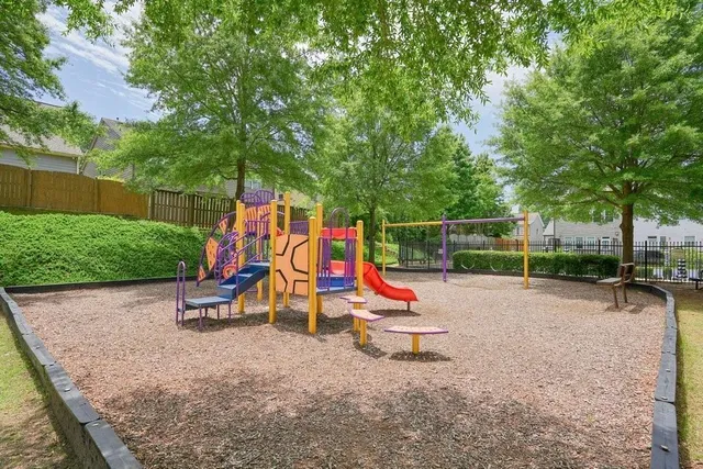 a view of a park with slide