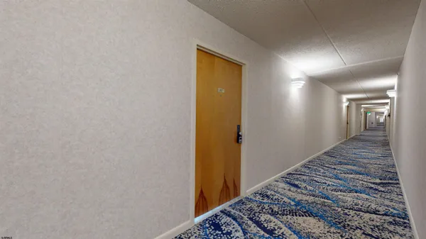 a view of a hallway with wooden floor and a rug