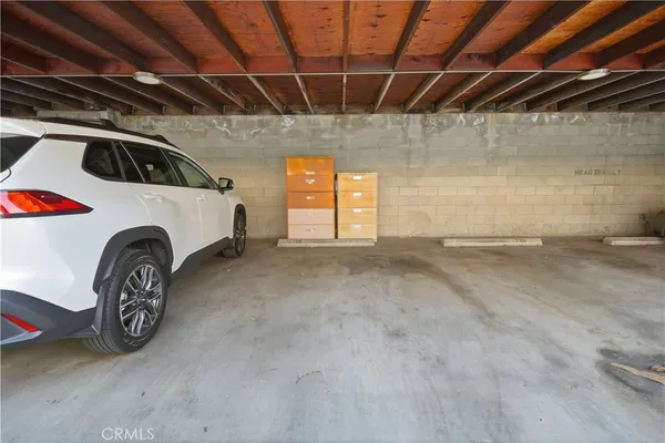 a view of a car in garage