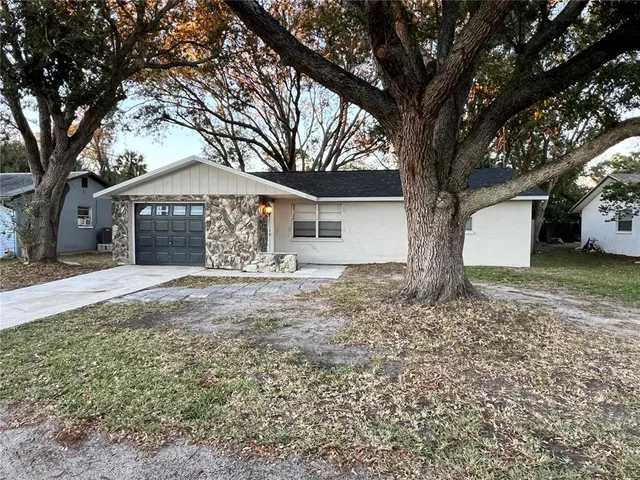 a tree in front of white house