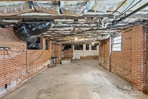 a view of a garage with wooden wall