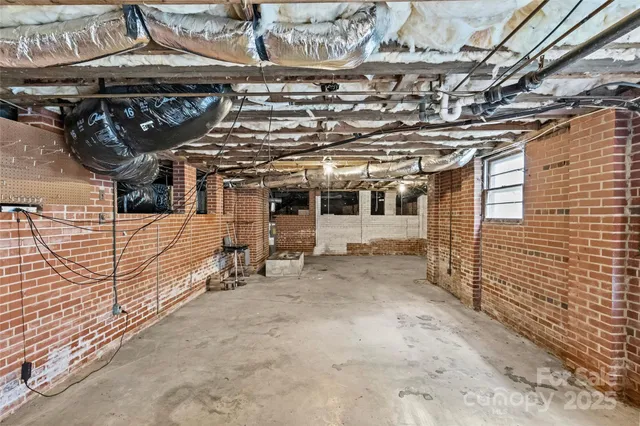 a view of a garage with wooden wall