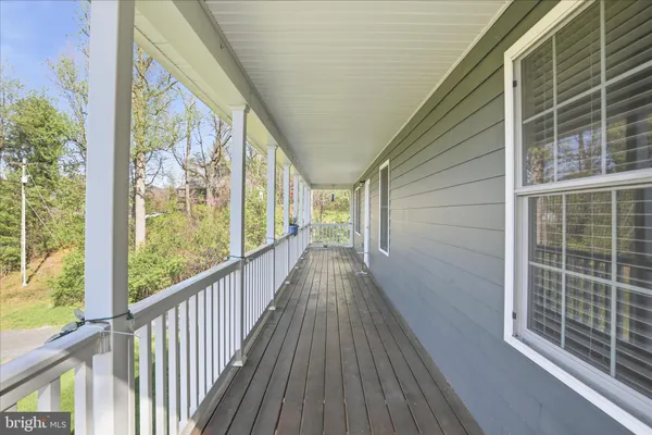 a view of a porch with a potted plant