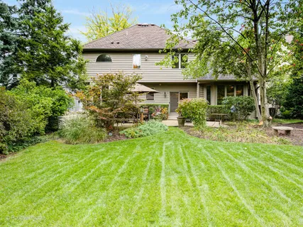 a view of a garden with an outdoor space