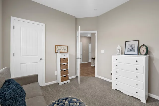 a view of living room with furniture and closet