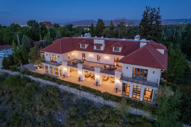 a aerial view of a house with a garden