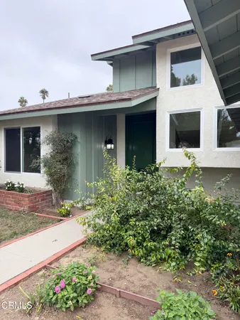 a view of a house with potted plants
