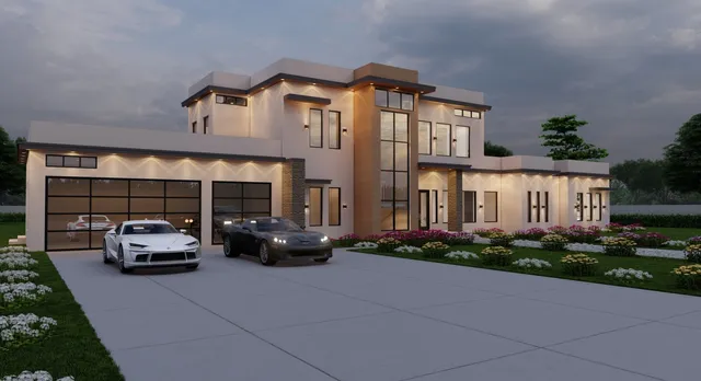 a car parked in front of a house