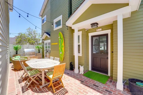 a view of an outdoor space with dining area