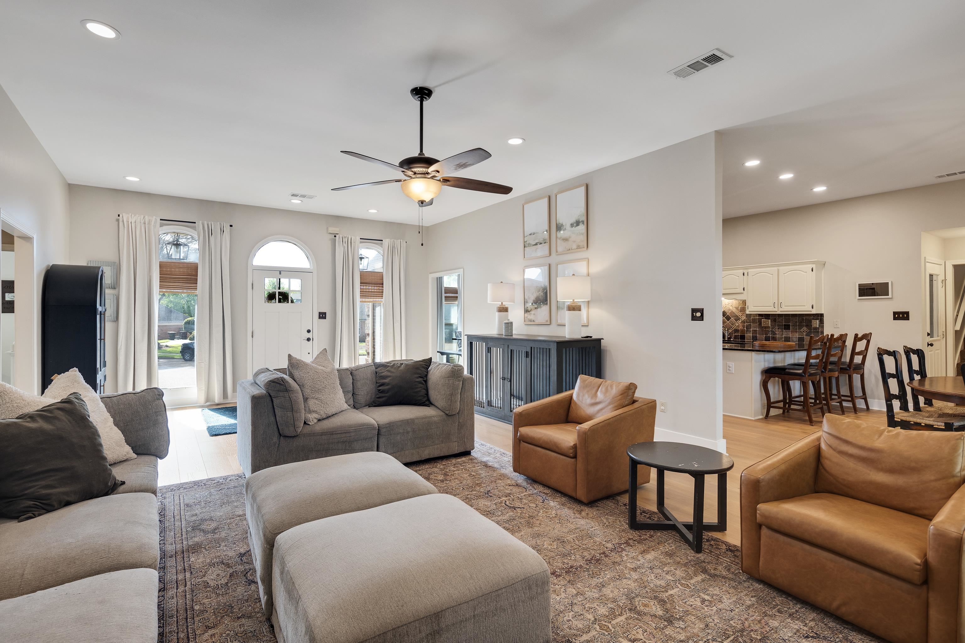 288 Hughes Cove Collierville, TN 38017 - Photo 9 of 31 Living room featuring wood finished floors, a ceiling fan, and recessed lighting
