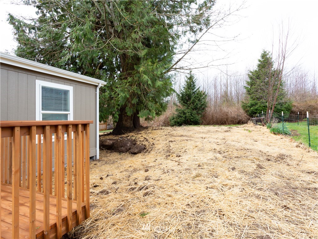 4547 Decatur Drive Ferndale, WA 98248 - Photo 29 of 30 a backyard of a house with wooden fence and large trees