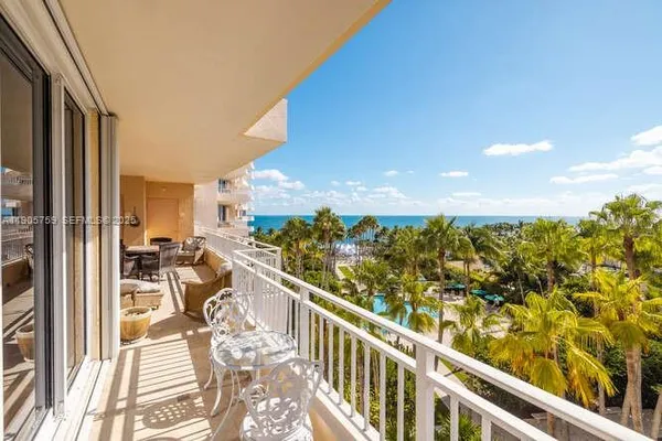 a view of a balcony with city view