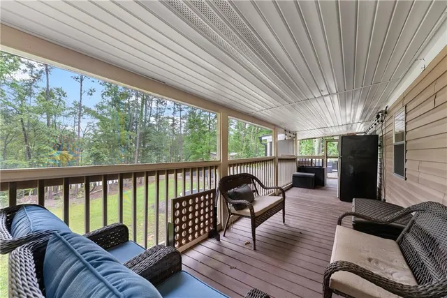 a balcony with furniture