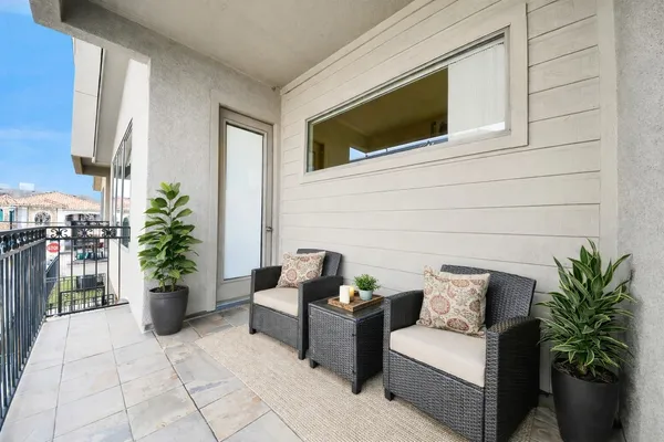 a building outdoor space with furniture