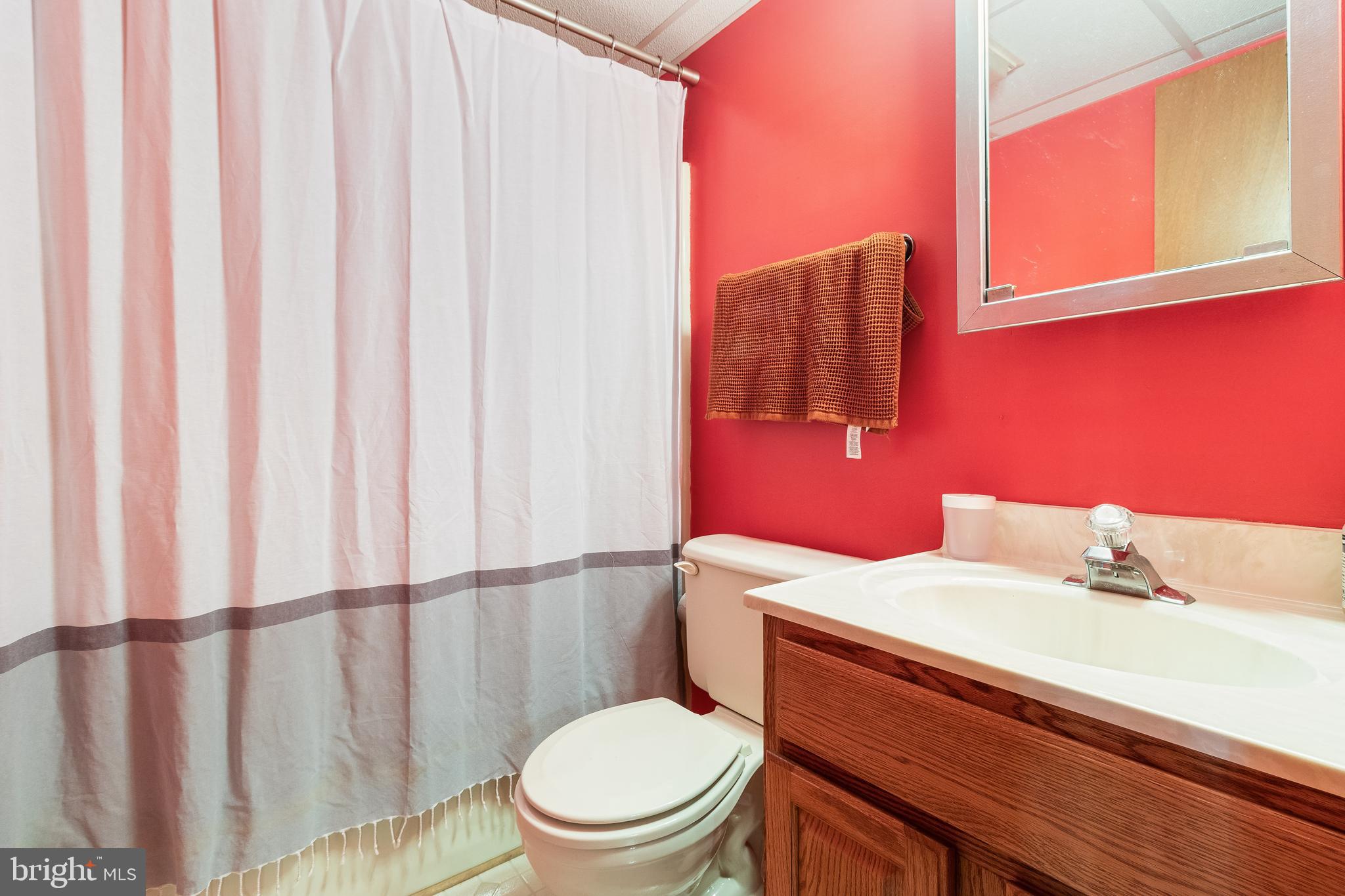 247 Frontier Trail Lusby, MD 20657 - Photo 43 of 62 a bathroom with a sink a toilet and shower curtain