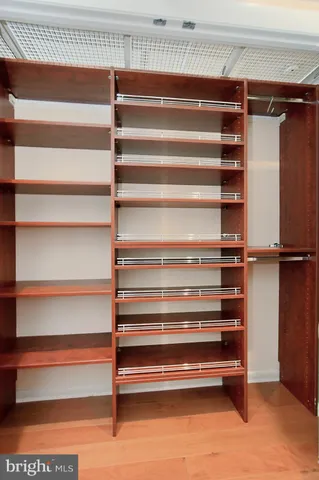 a view of walk in closet with empty racks