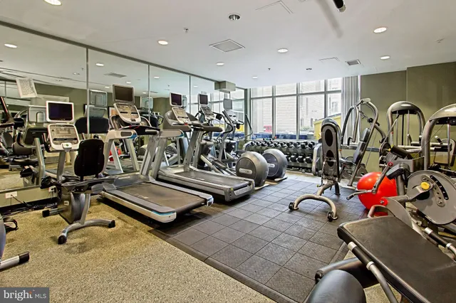 a view of a room with gym equipment